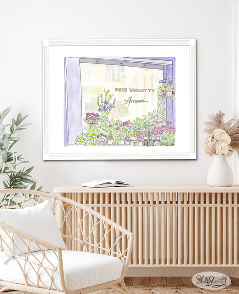 french wall art flower shop bois violette print illustration by shellsherree