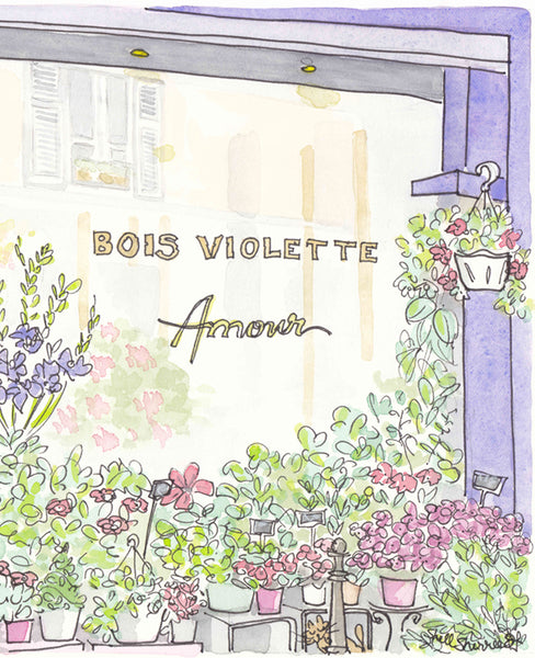 french wall art flower shop bois violette print illustration by shellsherree