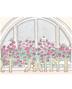 french wall art saint window flowers cats illustration shellsherree