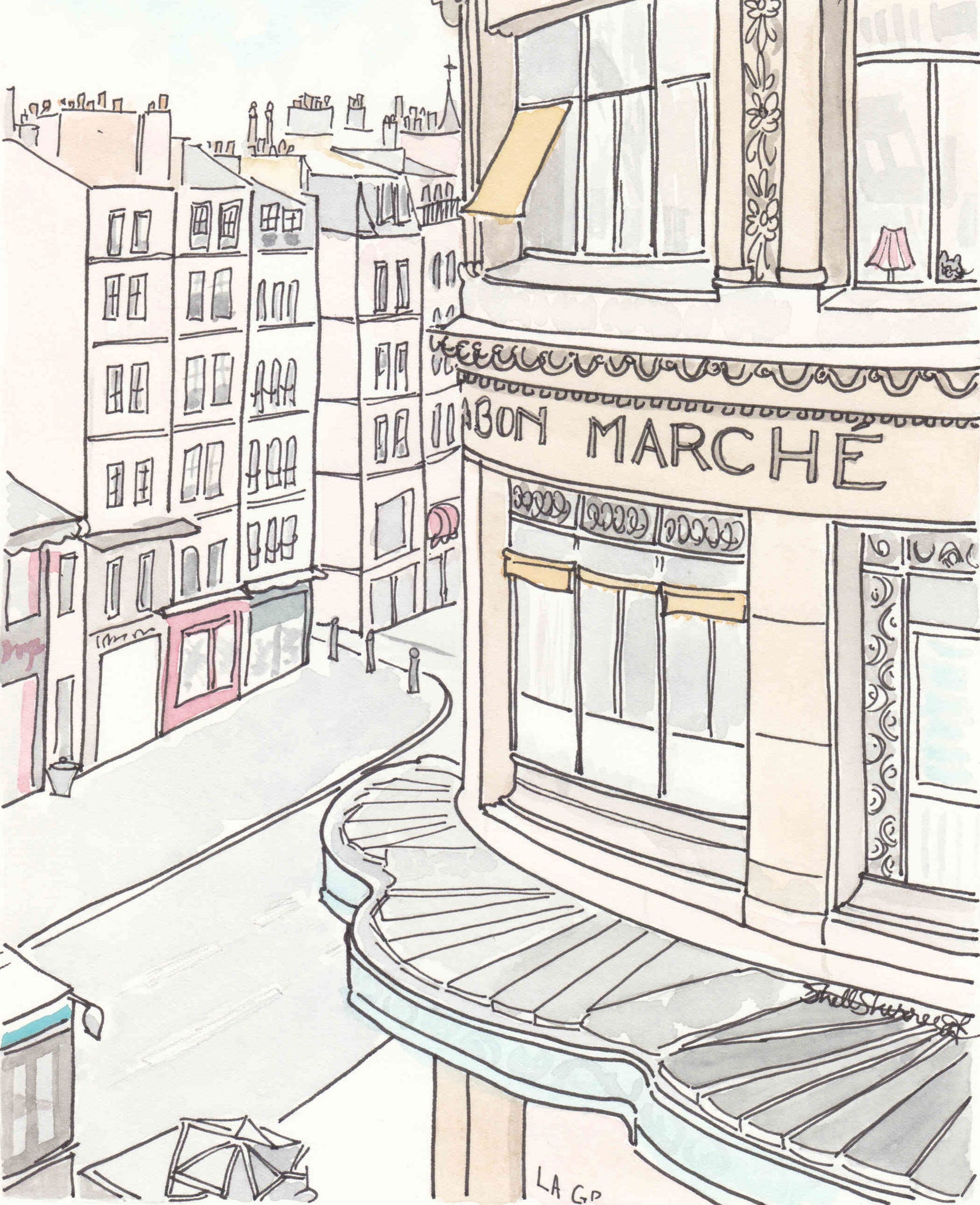 Paris Le Bon Marche Street Scene art print by Shell Sherree – ShellSherree