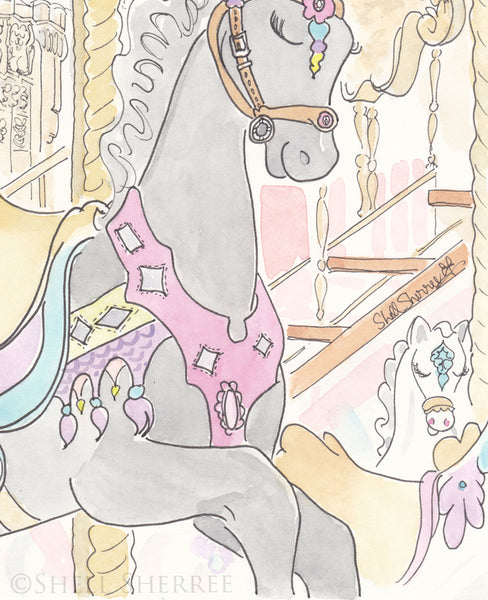 paris carousel pony noir art print by shell sherree