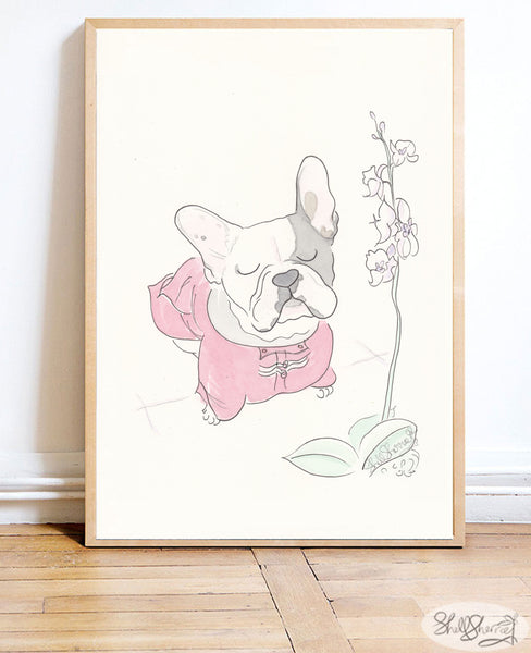 french bulldog wall art frenchie with orchid by shell sherree