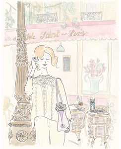 paris print saint-louis cafe at cat o'clock by shell sherree