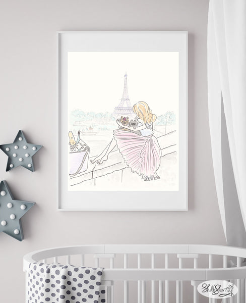Eiffel Tower wall art print Pink Pleated Cuddles at Eiffel Tower art by shell sherree