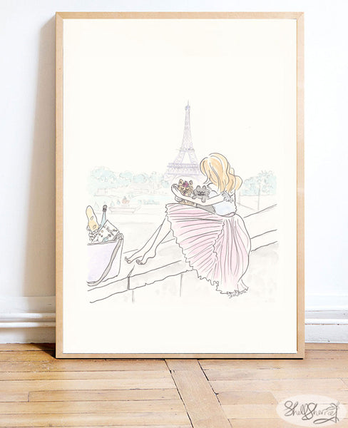 Eiffel Tower wall art print Pink Pleated Cuddles at Eiffel Tower art by shell sherree