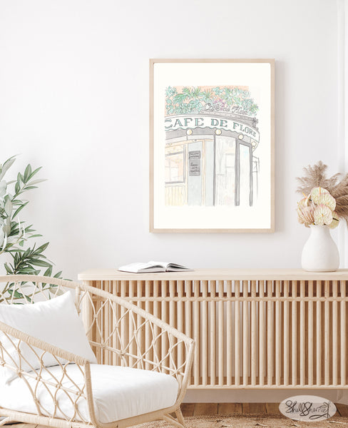 french cafe wall art cafe de flore illustration by shell sherree