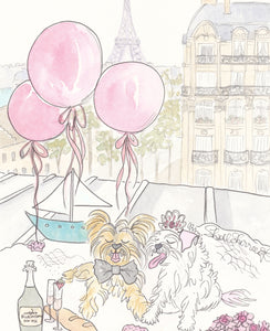 dog wall art yorkies in paris with balloons by shell sherree