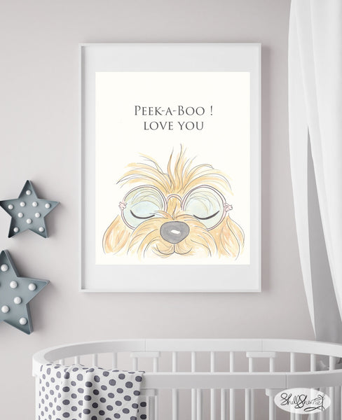 peekaboo love you groovy dog nursery childrens art by shellsherree