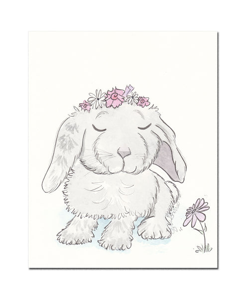 sweet bunny with flower crown nursery art shell sherree