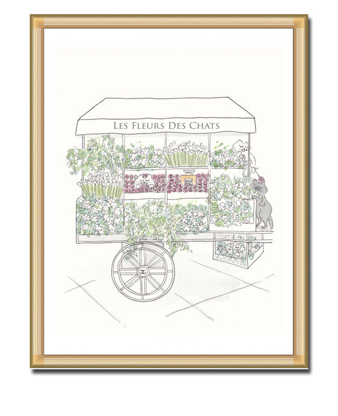 French Flower Cart with Cats Paris print by Shell Sherree