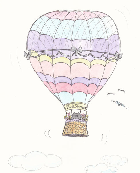 Hot Air Balloon with Tiny Cat art print shellsherree
