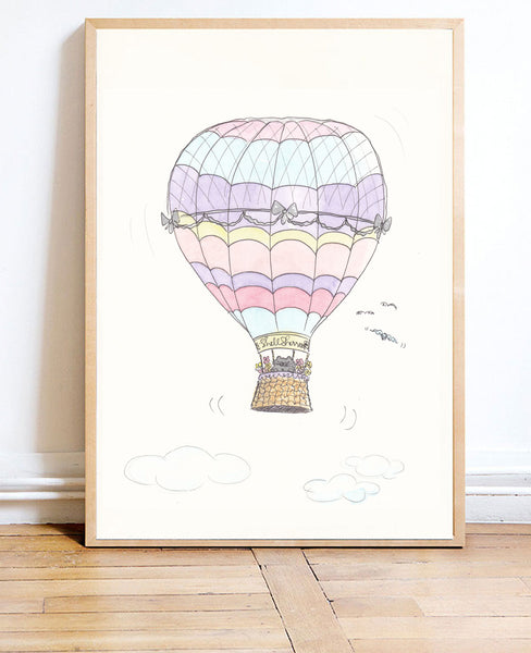 Hot Air Balloon with Tiny Cat art print shellsherree