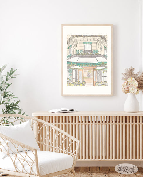 french wall art les deux magots painting illustration by shell sherree