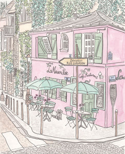 pink la maison rose montmartre paris french wall art print illustration by shell sherree