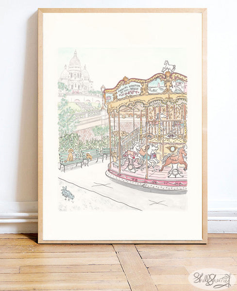 french wall art carousel paris montmartre sacre coeur by shell sherree