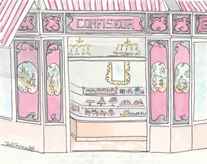 paris confiseur candy shop art print by shell sherree