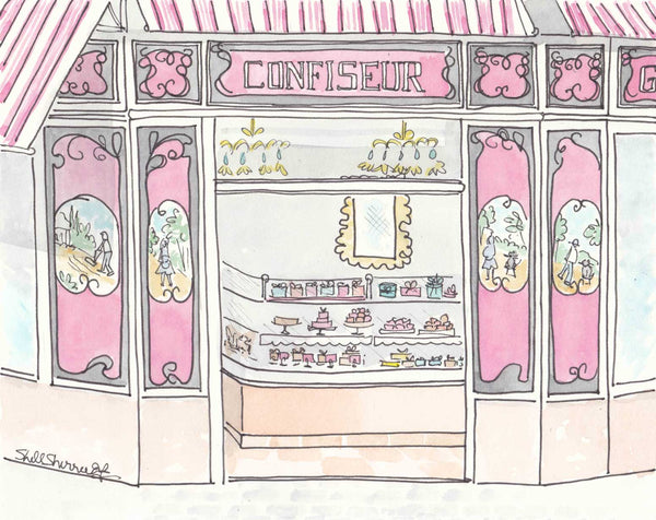 paris confiseur candy shop art print by shell sherree