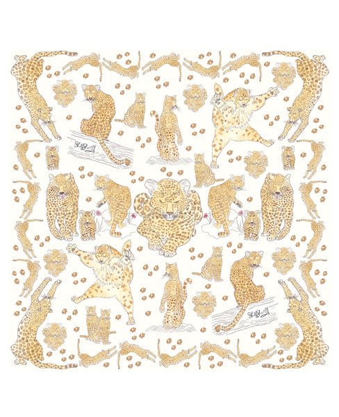 Leopard Print Silk Scarf 'A Leap of Lovely Leopards' on pure Italian silk twill by Shell Sherree