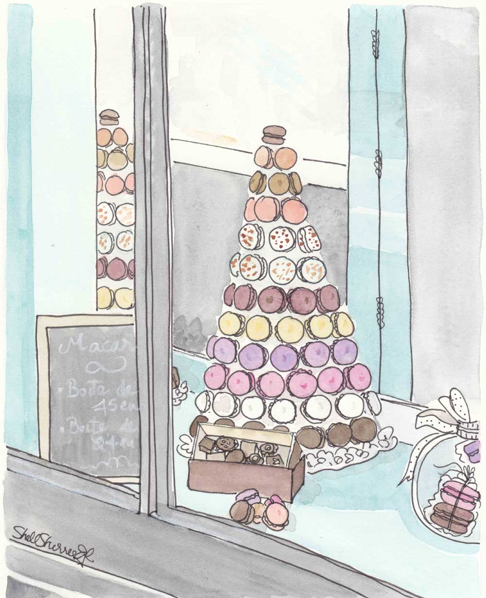 french wall art print macaron tower in paris patisserie by shell sherree