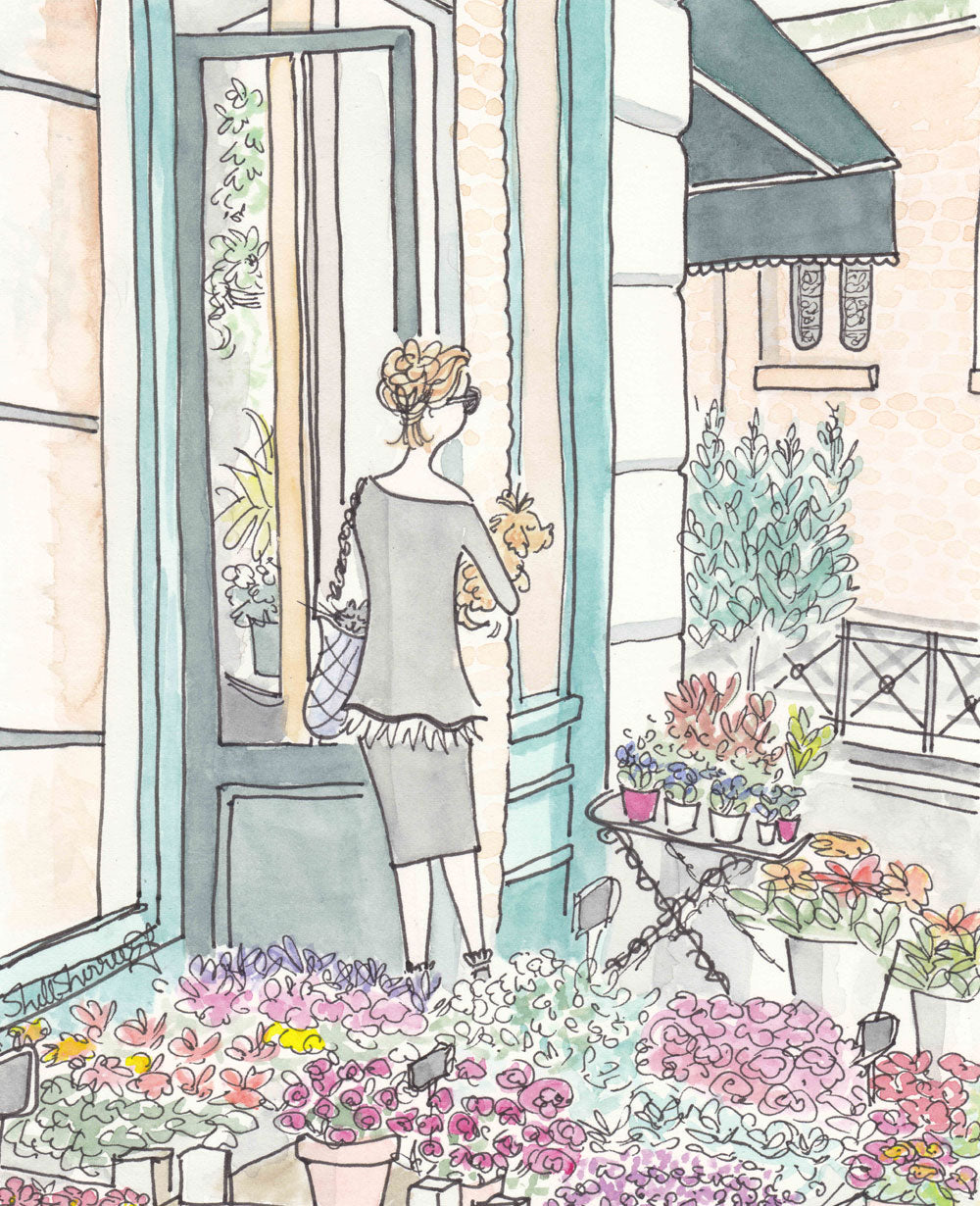 French Paris Flower Shop wall art paris print illustration by Shell Sherree