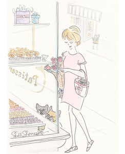 Patisserie Window Shopping with French Bulldogs in Paris art by Shell Sherree